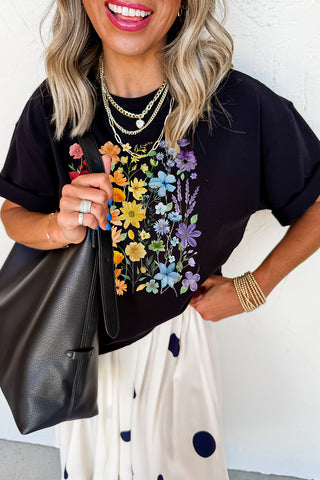 Flower Market Graphic Tee – Black Rainbow Bloom
