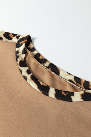 Leopard Trim Everyday Top – Relaxed Contrast Detail Blouse
