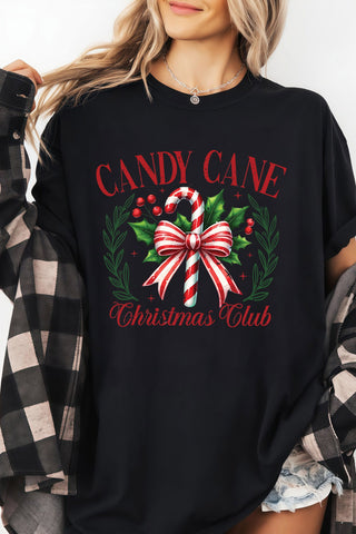 🎄 “Candy Cane Christmas Club” Graphic Tee – Holiday Cheer in Style ❤️🤍