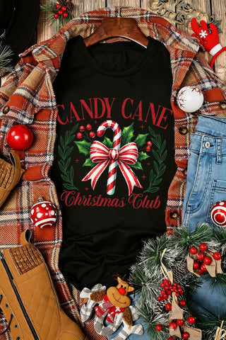 🎄 “Candy Cane Christmas Club” Graphic Tee – Holiday Cheer in Style ❤️🤍