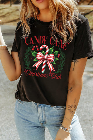 🎄 “Candy Cane Christmas Club” Graphic Tee – Holiday Cheer in Style ❤️🤍