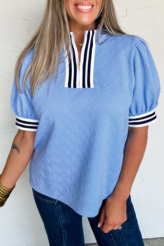 Luke & Estelle Regatta Stripe Textured Puff Sleeve Top