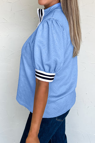Luke & Estelle Regatta Stripe Textured Puff Sleeve Top