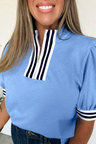 Luke & Estelle Regatta Stripe Textured Puff Sleeve Top