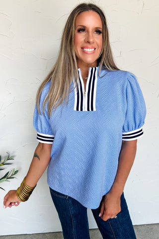 Luke & Estelle Regatta Stripe Textured Puff Sleeve Top