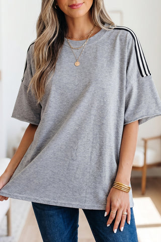 Luke & Estelle Sporty Stripe Raw-Edge Oversized Tee