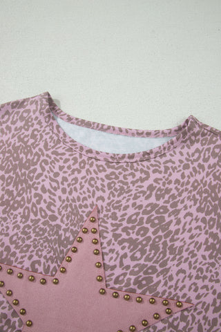 Luke & Estelle Pink Leopard Studded Star Patch Oversized Tee