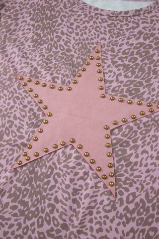Luke & Estelle Pink Leopard Studded Star Patch Oversized Tee