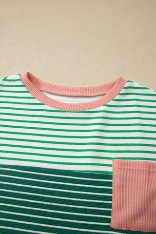 Luke & Estelle Green Stripe Color Block Relaxed Pocket Tee