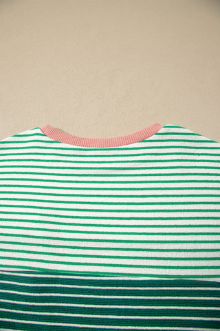 Luke & Estelle Green Stripe Color Block Relaxed Pocket Tee