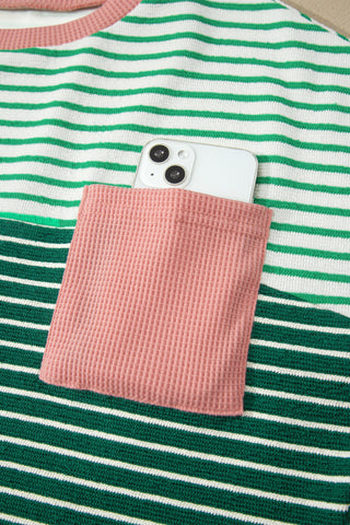 Luke & Estelle Green Stripe Color Block Relaxed Pocket Tee