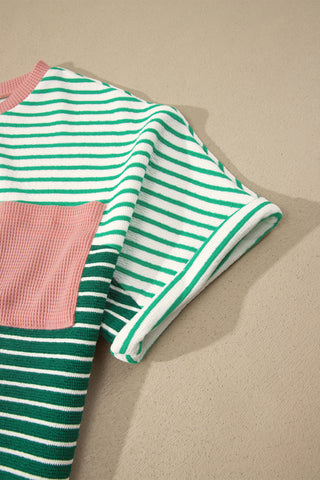 Luke & Estelle Green Stripe Color Block Relaxed Pocket Tee