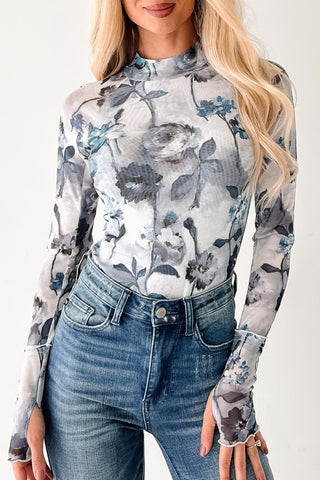 Bluebell Watercolor Floral Mesh High Neck Top