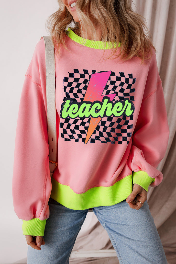 Electric Vibes "Teacher" Graphic Sweatshirt – Neon Pink Pop