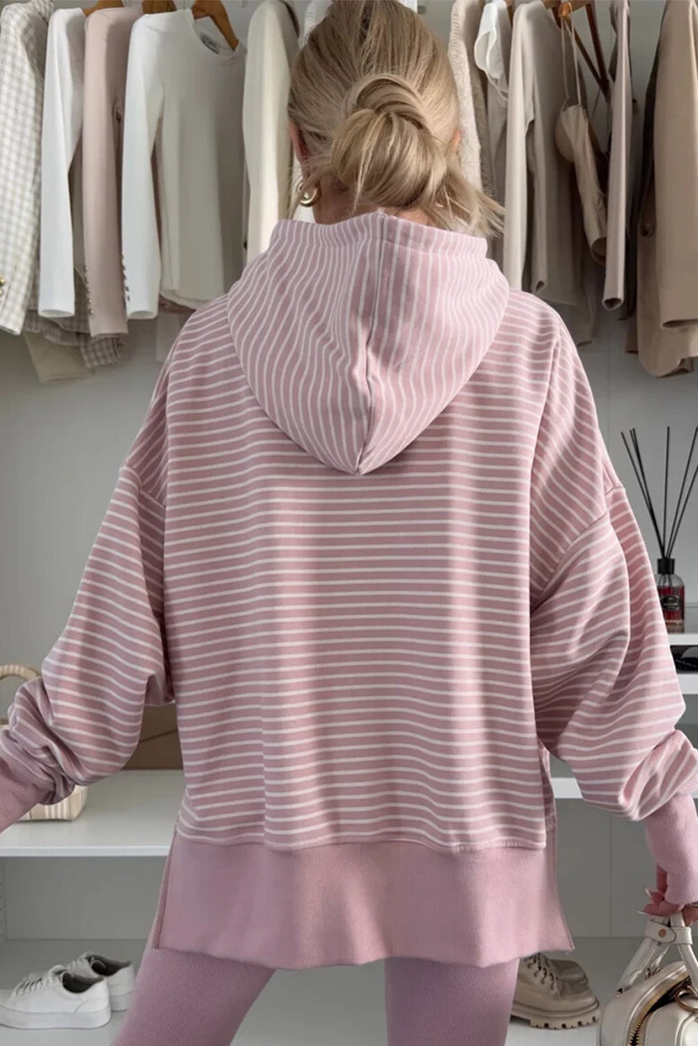 Sweet Stripe Oversize Hoodie — Blush