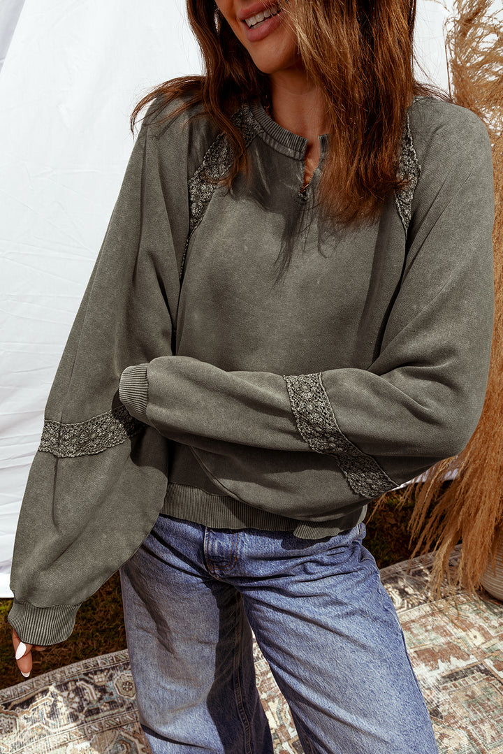 Prairie Lace Washed Sweatshirt – Soft Olive