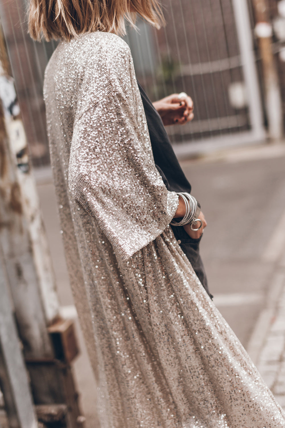 Champagne  Sequin Duster Kimono