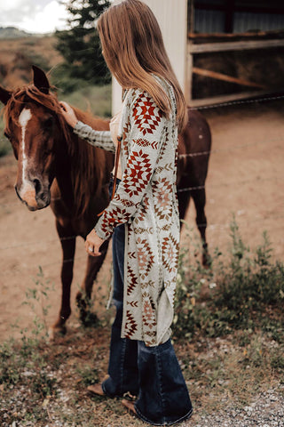 Western Winds Aztec Knit Duster-Rust & Ivory