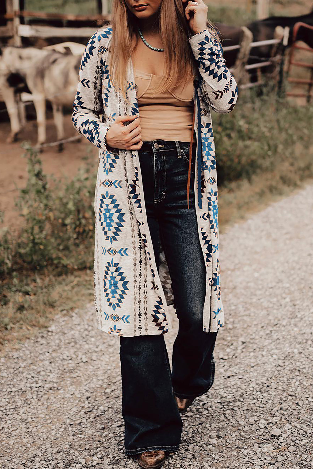 Western Winds Aztec Knit Duster-Blue Accents