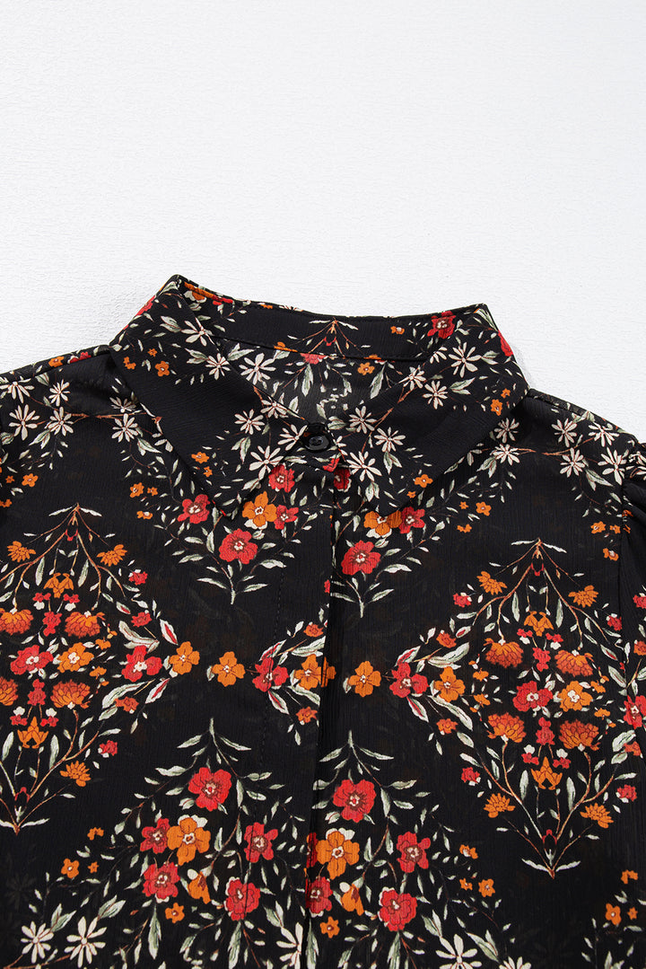 Midnight Garden Blouse – Luxe Black Floral Button Down