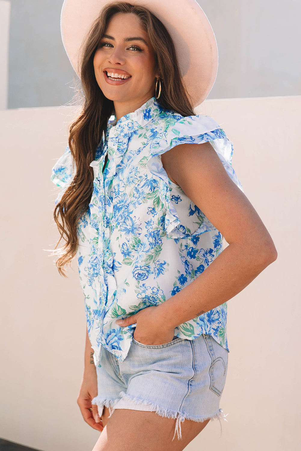 Bluebell Bloom Ruffle Flutter Blouse