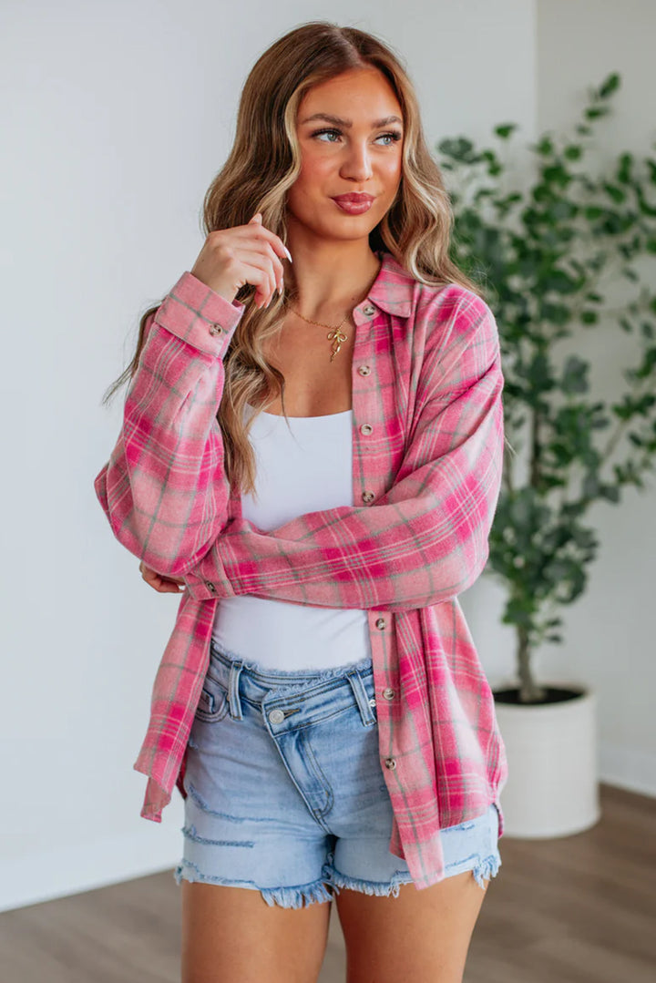 Bubblegum Breeze Oversized Plaid Flannel