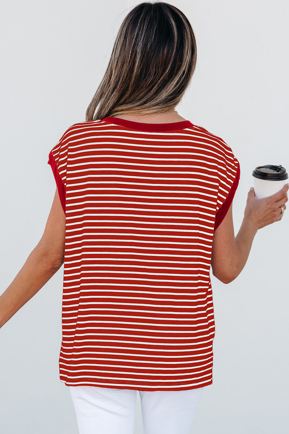 Classic Stripes & Contrast Pocket Tee – Red & White Bold
