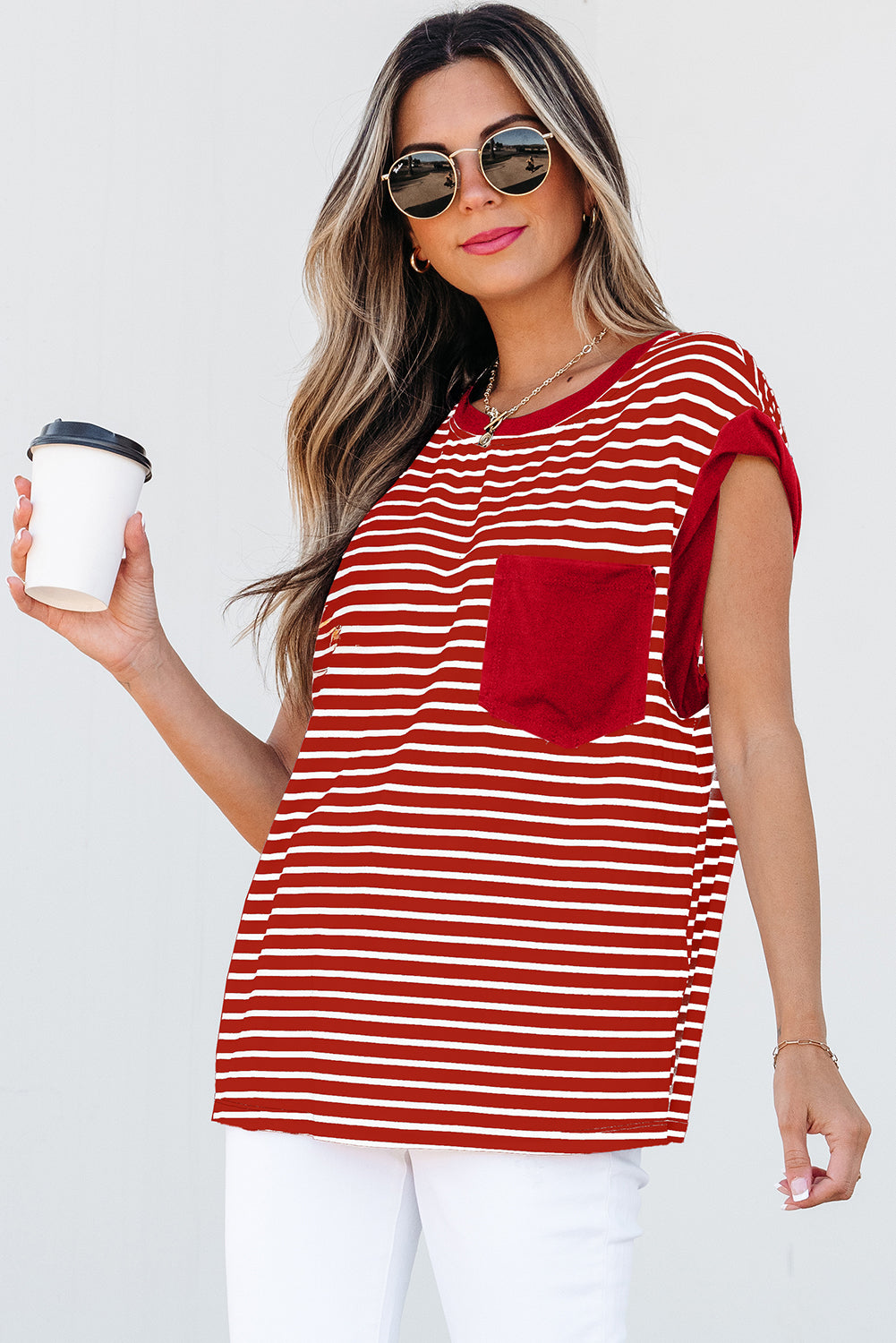 Classic Stripes & Contrast Pocket Tee – Red & White Bold