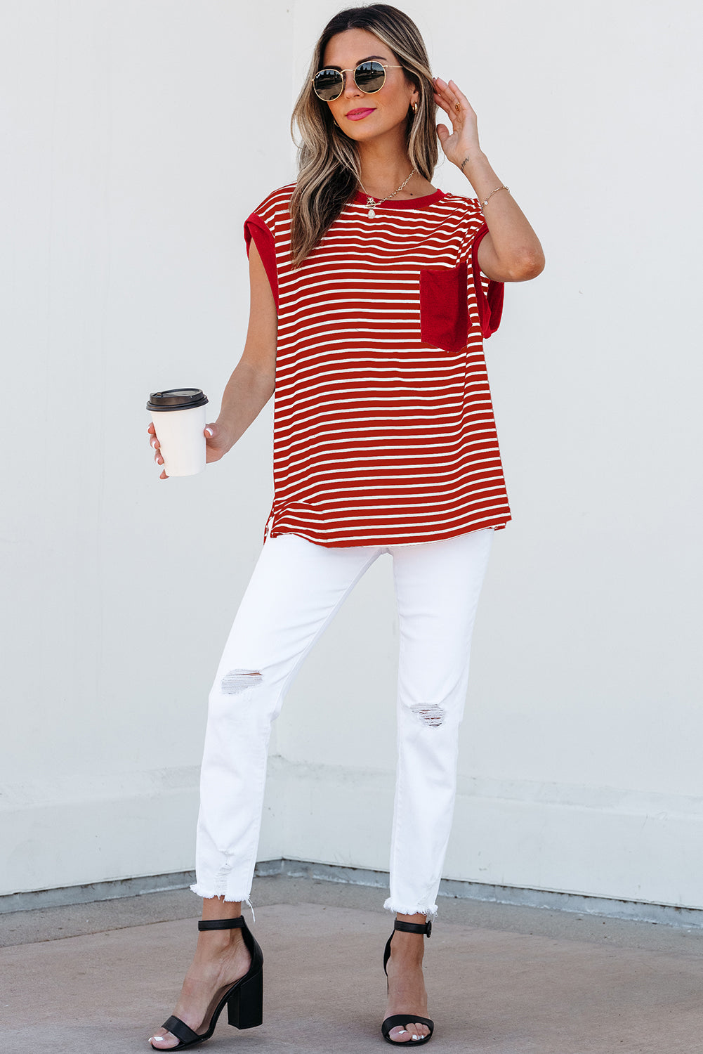 Classic Stripes & Contrast Pocket Tee – Red & White Bold