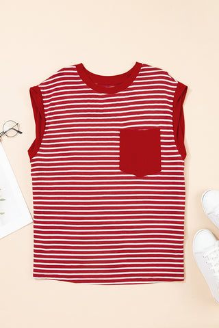 Classic Stripes & Contrast Pocket Tee – Red & White Bold