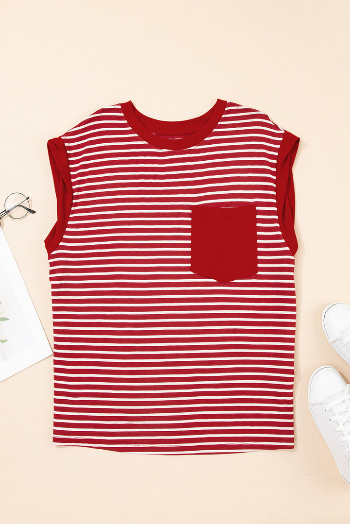 Classic Stripes & Contrast Pocket Tee – Red & White Bold