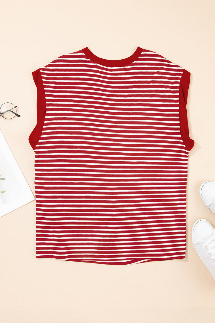 Classic Stripes & Contrast Pocket Tee – Red & White Bold