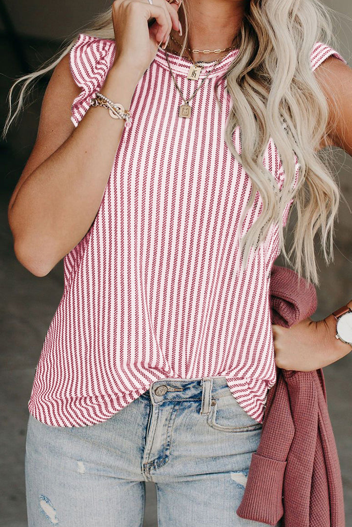 Ruby Stripe Flutter Ruffle Top 🌟