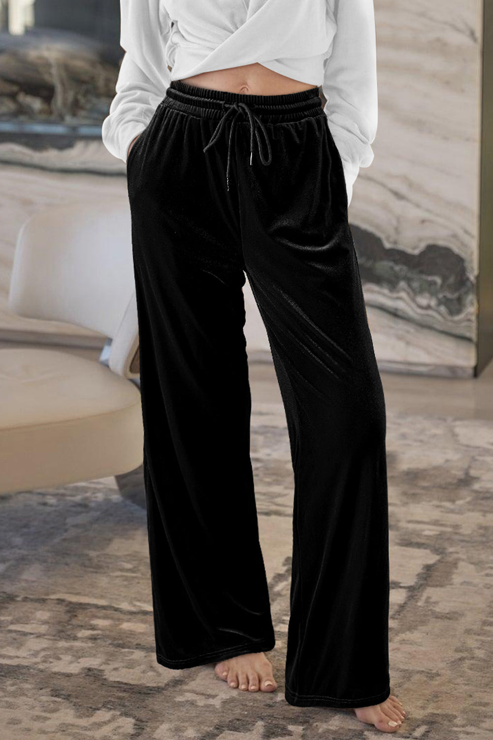 ✨ Luxe Lounge Velvet Wide Leg Pants – Available in Black, Emerald & Wine ✨