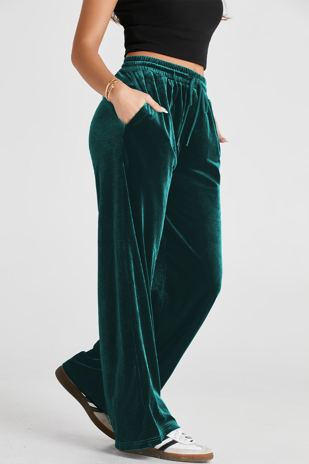 ✨ Luxe Lounge Velvet Wide Leg Pants – Available in Black, Emerald & Wine ✨