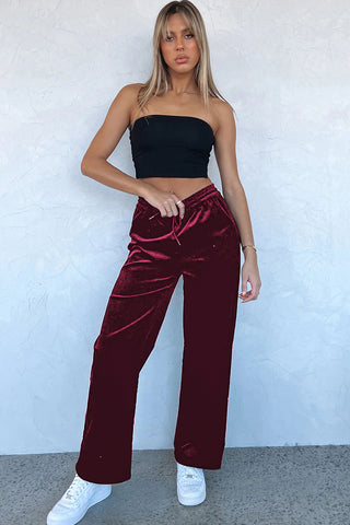 ✨ Luxe Lounge Velvet Wide Leg Pants – Available in Black, Emerald & Wine ✨