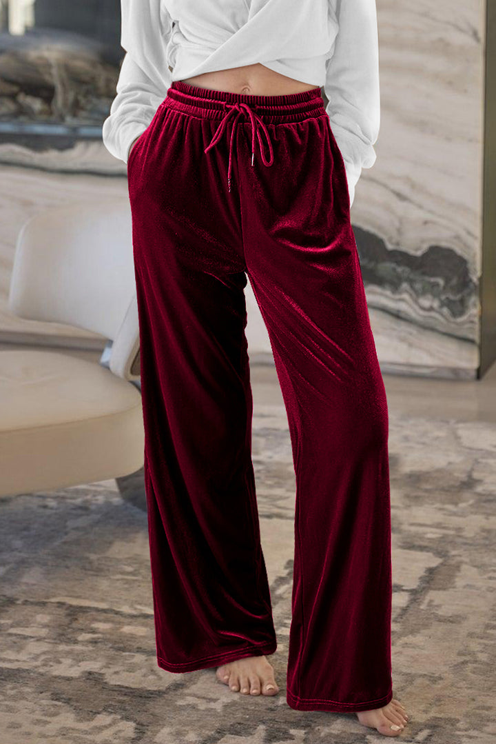 ✨ Luxe Lounge Velvet Wide Leg Pants – Available in Black, Emerald & Wine ✨