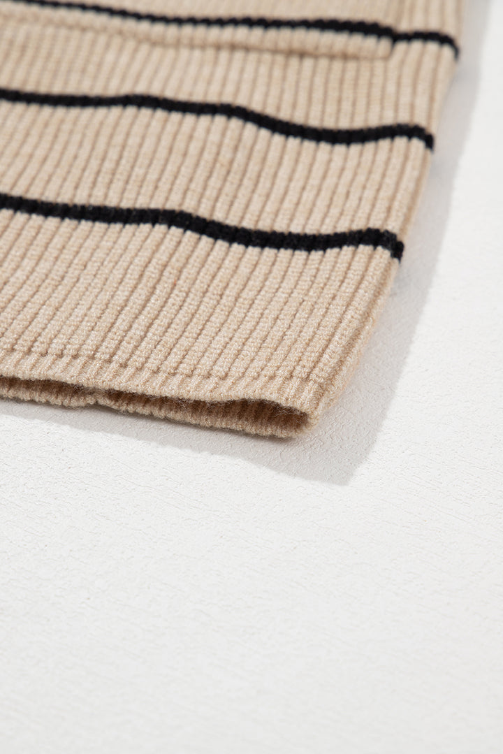 Harbor Stripe Cozy Open-Front Cardigan (Sand & Ink)