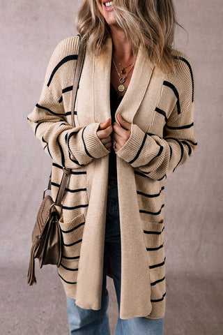 Harbor Stripe Cozy Open-Front Cardigan (Sand & Ink)