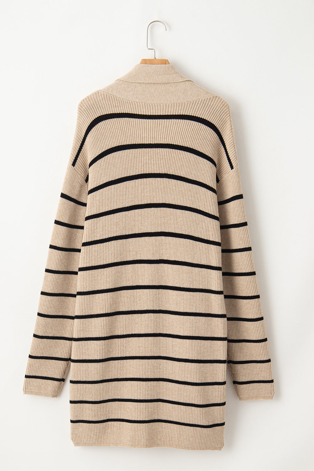 Harbor Stripe Cozy Open-Front Cardigan (Sand & Ink)