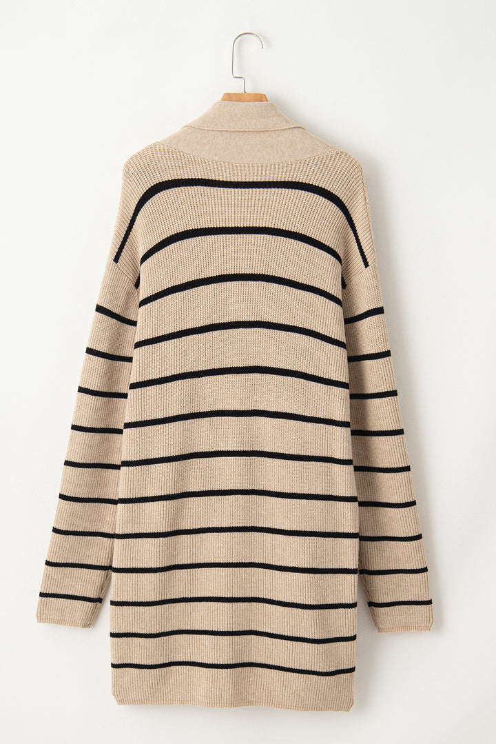 Harbor Stripe Cozy Open-Front Cardigan (Sand & Ink)