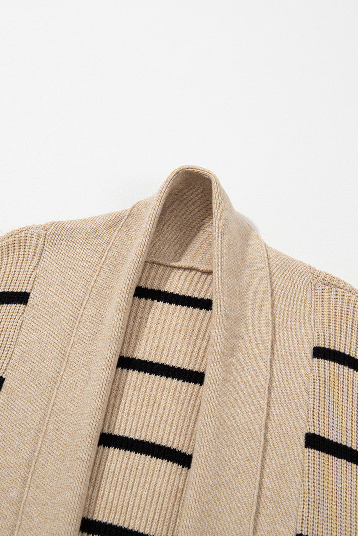 Harbor Stripe Cozy Open-Front Cardigan (Sand & Ink)