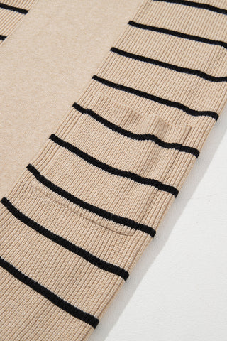 Harbor Stripe Cozy Open-Front Cardigan (Sand & Ink)