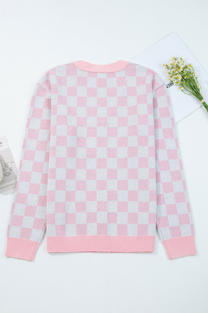 🎄🎅🏻Luke & Estelle “Candy Cane Dreams Checkered Christmas Cardigan” – Pink & White (OR) Red & White