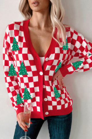 🎄🎅🏻 “Candy Cane Dreams Checkered Christmas Cardigan” – Pink & White (OR) Red & White