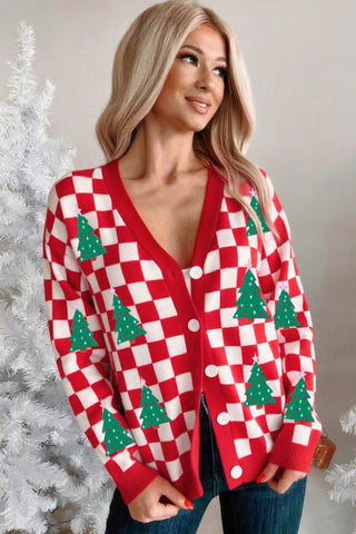 🎄🎅🏻 “Candy Cane Dreams Checkered Christmas Cardigan” – Pink & White (OR) Red & White
