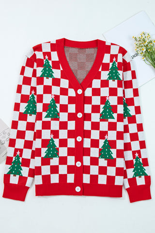 🎄🎅🏻 “Candy Cane Dreams Checkered Christmas Cardigan” – Pink & White (OR) Red & White