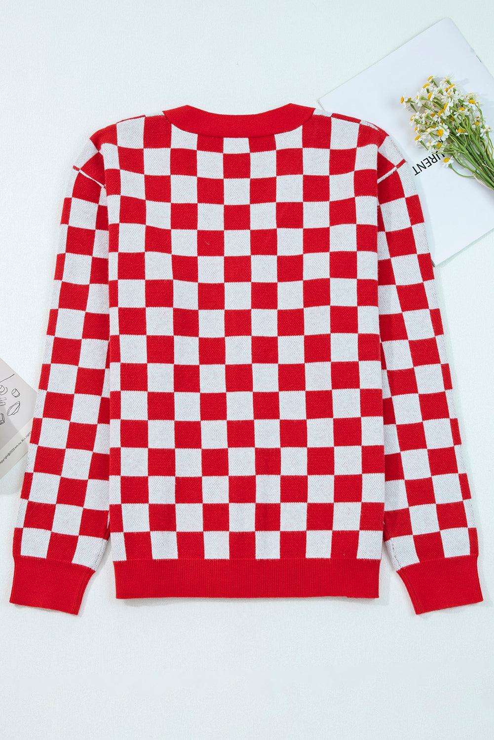 🎄🎅🏻Luke & Estelle “Candy Cane Dreams Checkered Christmas Cardigan” – Pink & White (OR) Red & White