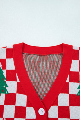🎄🎅🏻 “Candy Cane Dreams Checkered Christmas Cardigan” – Pink & White (OR) Red & White