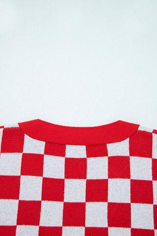 🎄🎅🏻 “Candy Cane Dreams Checkered Christmas Cardigan” – Pink & White (OR) Red & White